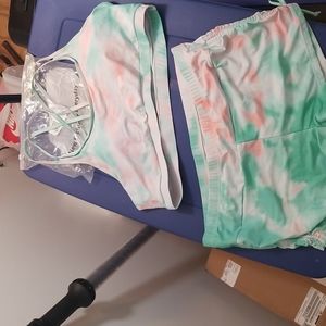 Coral and sea green 2 piece bathing suit